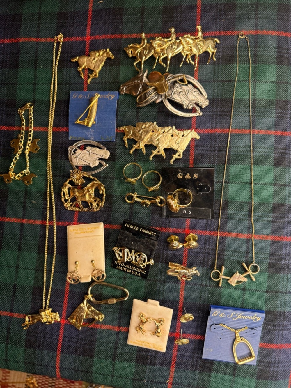 Gold Tone Equestrian Horse Racing Derby Jewelry Lot
